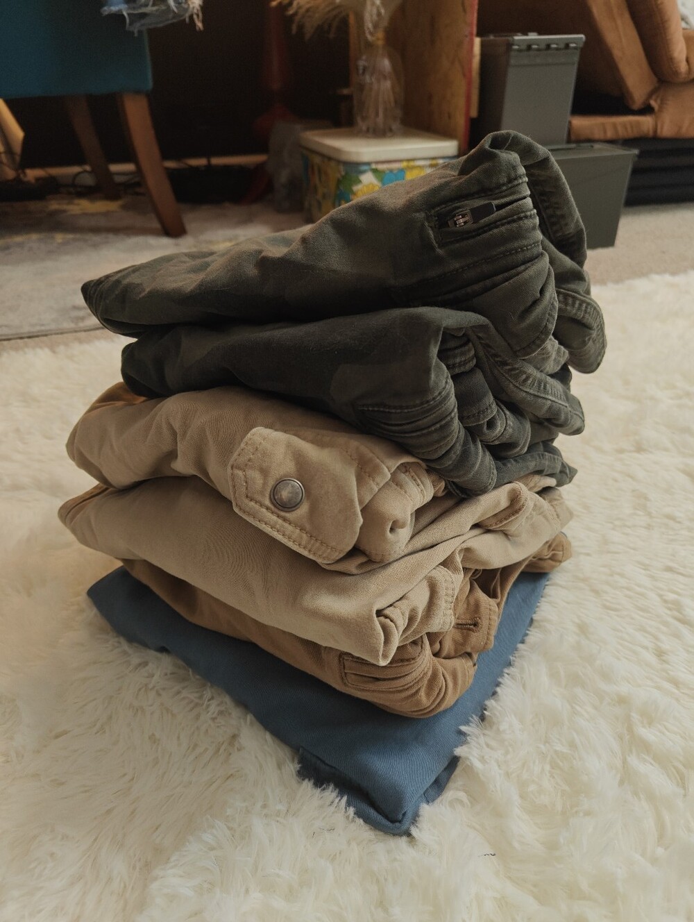 (Bundle Of 6) Men's Cargo Shorts - Olive Camo, Tan, Blue, Light Brown Size 34 - Picture 3 of 9